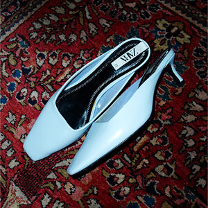 Zara Baby Powder Blue Square Toe Faux Leather Kitten Heel Mules - EU 39/US 8